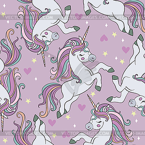 Seamless pattern with beauty unicorns white - vector image