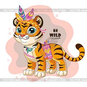 Cartoon character standing tiger - vector clipart / vector image
