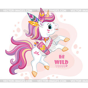 Cartoon character cute unicorn - color vector clipart