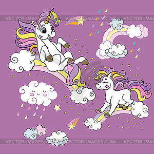 Two unicorns on rainbow - vector EPS clipart