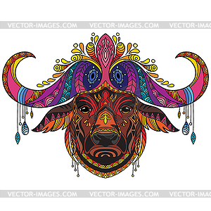 Tangle african buffalo colorful - vector image