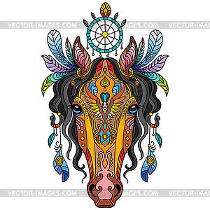 Tangle tribal horse colorful - vector clipart