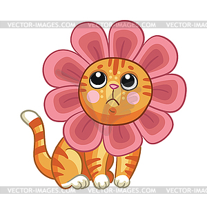 Маленькая милая кошка с головным убором в форме цветка - клипарт в векторе / векторное изображение