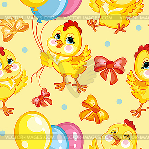 Бесшовный фон цыплят с днем рождения желтый - векторный рисунок