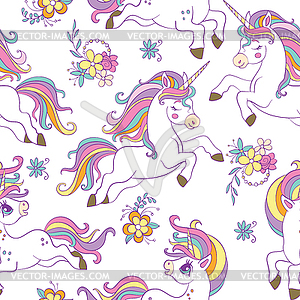 Seamless pattern with beauty unicorns white - vector image