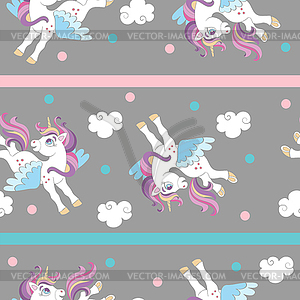 Seamless pattern with joy unicorns gray - vector image