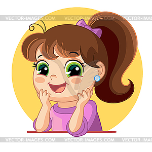 Cartoon funny girl face emotion - royalty-free vector clipart