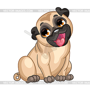 Cute cartoon siting puppy pug - vector clipart