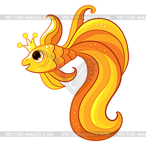 Beatiful cartoon golden fish with crown - vector clipart