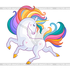 Beatiful unicorn with rainbow mane - vector clip art