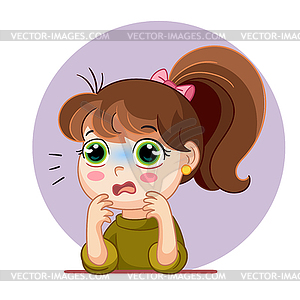 Cartoon scared girl face emotion - vector image