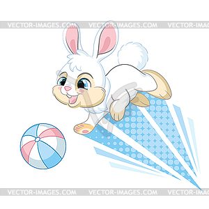 Cute jumping dynamic rabbit cartoon character - vector image