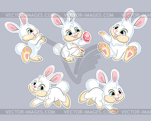 Set of cute cartoon rabbits - vector image