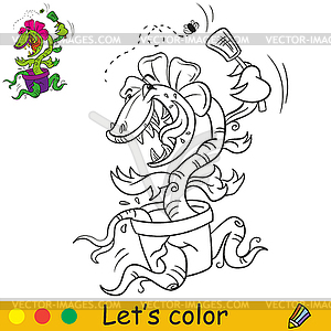 Funny carnivorous plant coloring with colorful - vector image