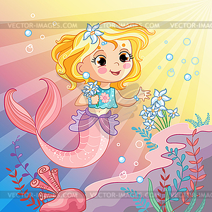 Mermaid on sea cartoon - royalty-free vector image