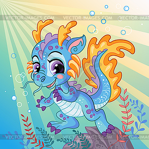 Cute little water dragon background - vector image