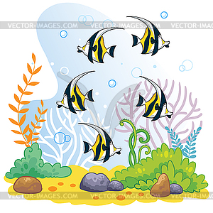 Sea world wildlife background with tropical - vector image