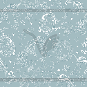 Seamless pattern with dreaming monochrome unicorns - vector image