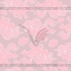 Seamless pattern with cute contour unicorns - vector EPS clipart