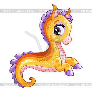 Funny cute happy fantasy seahorse - vector clip art