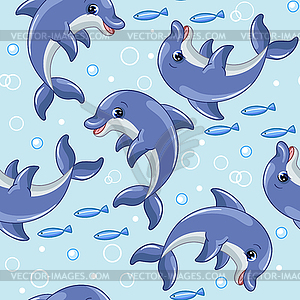 Seamless pattern with cute cartoon dolphins - vector clipart / vector image