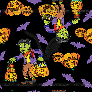 Seamless pattern for Halloween with boy in costume - vector clipart