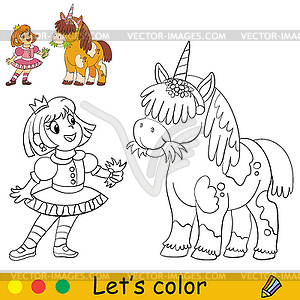 Coloring with template Halloween princess with - vector clipart