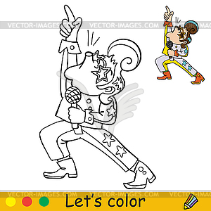 Coloring with template Halloween retro disco singer - vector image