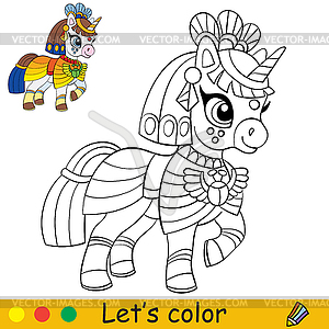 Cute unicorn Egyptian Princess coloring book - vector clipart