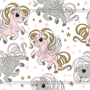 Seamless pattern with cute unicorns turquoise - vector clip art