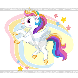 Cute cartoon unicorn with wings - vector clip art