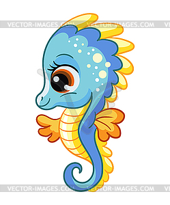 Funny cute little seahorse - vector clip art