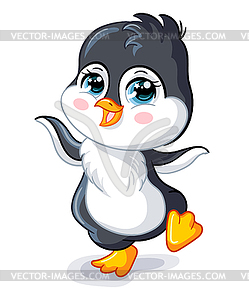 Cute baby little penguin cartoon character - vector clip art