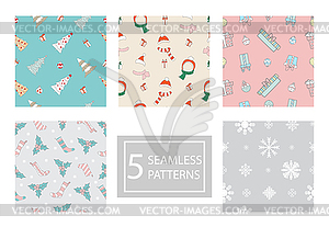 Seamless patterns set with different Christmas - vector image