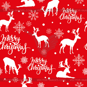 Christmas seamless pattern with white deers on red - vector image