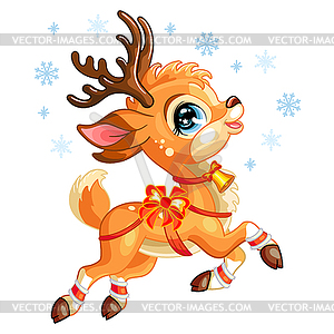 Little cute Christmas jumping deer - vector clip art