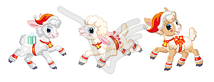 Little funny lambs Christmas set - vector clipart