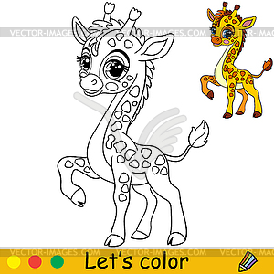 Cartoon cute baby giraffe coloring book page - vector clipart