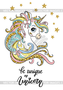 Happy cartoon unicorn golden colors - vector clip art