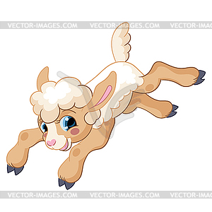 Little cute and funny beige jumping lamb - vector clip art