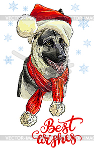 Christmas dog german shepherd - vector image