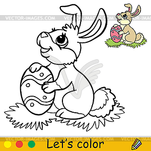 Coloring with template cute easter bunny - vector image