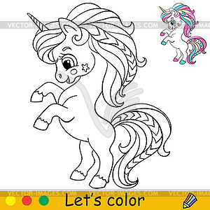 Coloring with template cute and funny little unicor - vector EPS clipart