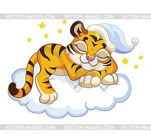 Милый тигр спит на облаке - векторный рисунок