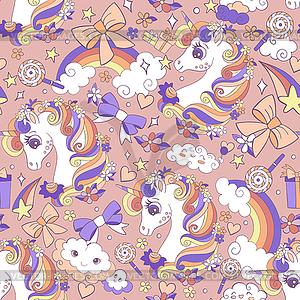 Seamless pattern cute unicorns heads background - vector EPS clipart