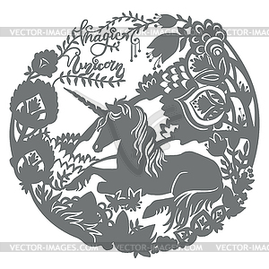 Papercut and cricut unicorn template  - white & black vector clipart