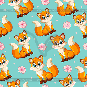 Seamless pattern with cute fox background - vector clipart