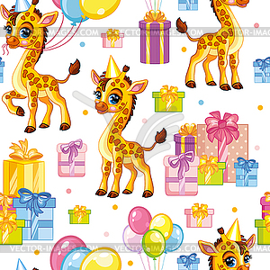 Seamless pattern giraffe happy birthday background - vector EPS clipart