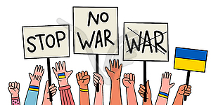 No war in Ukraine hands with banners - royalty-free vector clipart