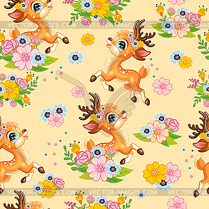 Seamless pattern with cute deer background - vector clip art
